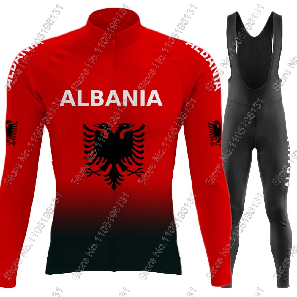 Cycling Community - ชุดเสื้อเจอร์ซีย์ปั่นจักรยานทีมชาติแอลเบอเนีย ปี 2026 แขนยาว สีแดง สำหรับฤดูร้อนและฤดูหนาว