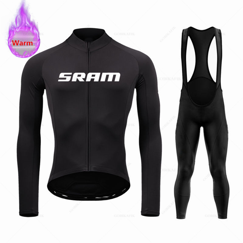 Cycling Community - SRAM ชุดทีมเสื้อเจอร์ซีย์นักปั่นขนแกะชุดแขนยาวชุดเสื้อเจอร์ซีย์ทีมเสื้อผ้าปั่นจักรยานปั่นจักรยานเสือภูเขากางเกงปั่นจักรยานชุดฤดูหนาว